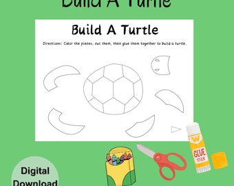 Bouw een schildpad Knutselen Afdrukbare activiteit Kinderen Voorjaarsknutsels DHZ-knutsels Homeschool Activity Coloring Knutselen Voorschoolse activiteit Afdrukbaar cadeau