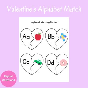 Valentines Day Activity, Valentines Alphabet Match, Valentine Games, Printable Valentines, Printable for Kids, Preschool Activity, Valentine