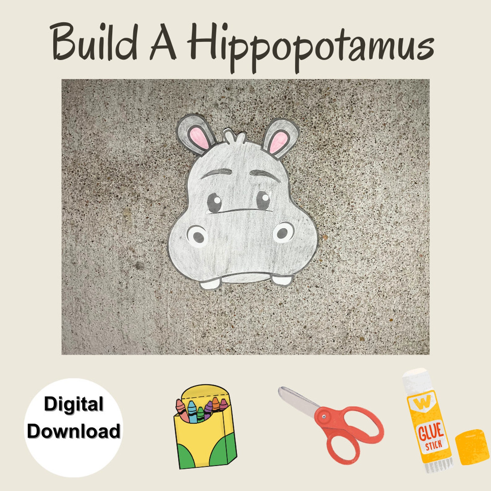 Build A Hippopotamus Craft Printable Activity Summer Craft Homeschool ...