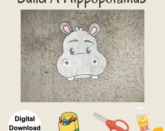 Bauen Sie ein Nilpferd Handwerk druckbare Aktivität Sommer Handwerk Homeschool Aktivität Färbung Handwerk Vorschul Aktivität Kinder Kunst Tier Handwerk Papier