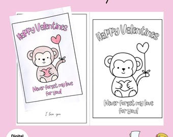 Monkey Valentines Day Card Happy Valentine’s Day Greeting Card Kids Valentines Cards Printable Valentines Cards Handmade Valentines Cards