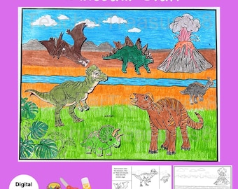 Dinosaur Habitat Craft Template, DIY Printable Kids Activity, Homeschool Activity, Printable Crafts For Kids, Cut Past Activity, Template
