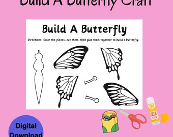 Build A Butterfly Craft Printable Activity Kids Spring Craft DIY Craft Homeschool Activity Coloring Craft Preschool Activity Printable Gift