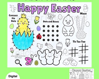Easter Activity Placemat, Printable Kids Easter Placemat, Easter Placemat, Activity Table Mat, Coloring Placemat, Kids Placemat, Spring