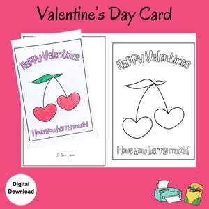Cherry Valentines Day Card Happy Valentine’s Day Greeting Card Kids Valentines Cards Printable Valentines Card Handmade Valentines DIY Card
