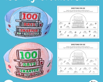 100 Days Of School Paper Crown 100 Days Smarter Hat 100th Day Of School Activity 100 Days Celebrations Crown Kids Printable Headband Craft