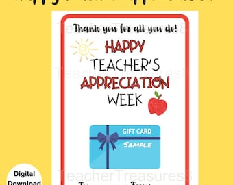 Teacher Appreciation Gift Card Holder Thank You Teacher Appreciation Week Printable Teacher Last Minute Gift For Teacher Staff Appreciation