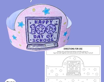 100 Days Of School Paper Crown 100 Days Smarter Hat 100th Day Of School Activity 100 Days Celebrations Crown Kids Printable Headband Craft