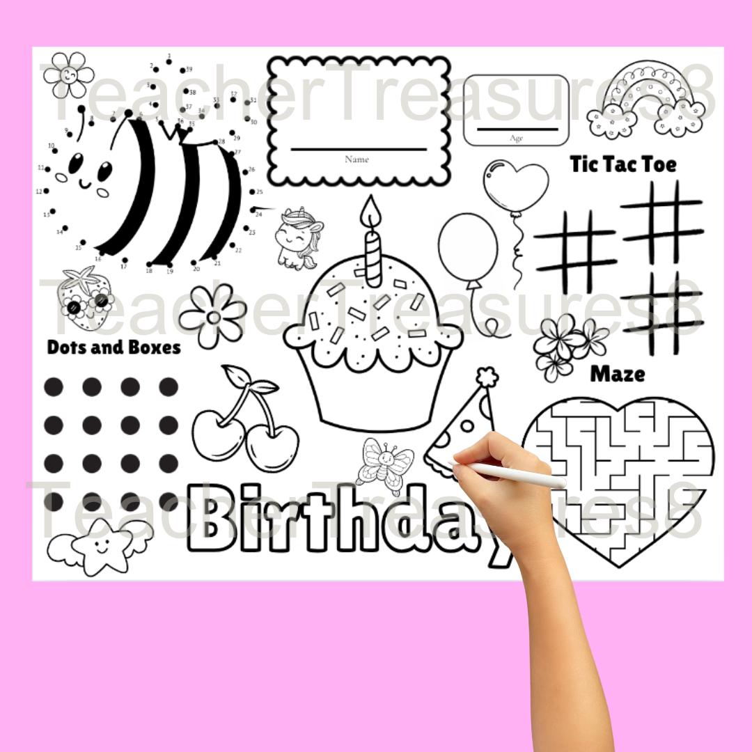 Birthday Placemat Coloring Page Printable Kid Birthday Placemat ...