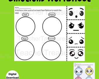 Emoties Afdrukbaar werkblad Emotioneel bewustzijn Gevoelens interactief werkblad Emotie voor kinderen Emotie-activiteit voor kinderen Emoties leren