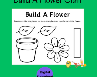 Build A Flower Craft Printable Activity Kids Spring Craft DIY Craft Homeschool Activity Coloring Craft Daycare Activity Printable Gift Paper