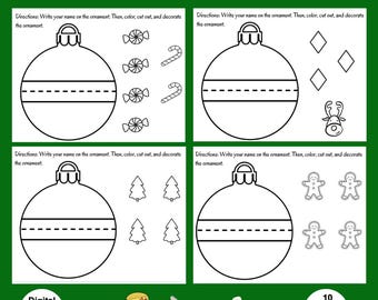 Afdrukbaar kerstornament Knutselen voor kinderen Afdrukbare kerstbal Maak een ornament Homeschoolactiviteit Afdrukbaar ornament Kerstnaam Knutselen