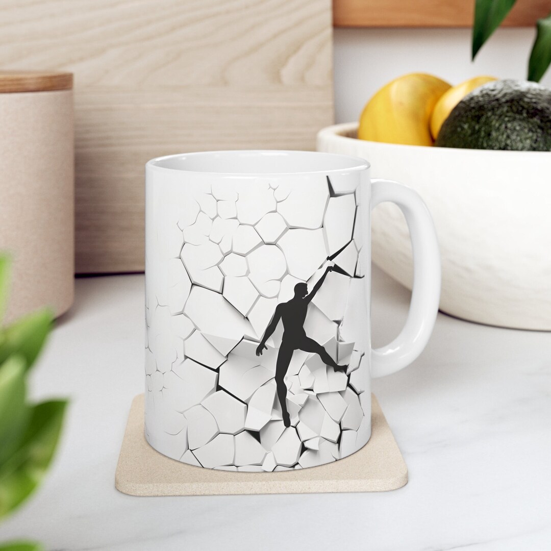 Broken Mug Climber, Rock Climber Mug, Coffee and Climbing, Bouldering Mug, Climbing Broken Mug