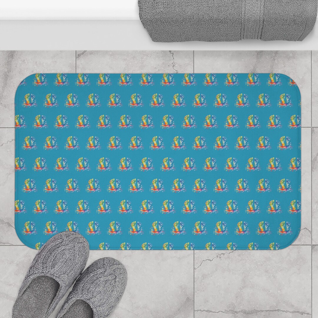 Turquoise Rainbow Baby Foot Bath Mat Luxurious Nonslip Rug, Vibrant