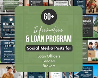 Marketing para Agentes de Crédito - Pacote de Domínio em Mídias Sociais Informativo e de Programas de Empréstimos - Mais de 60 Modelos do Canva