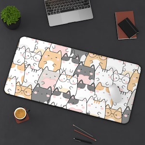 Kawaii Cat Desk Mat with Cute Cartoon Design Non Slip Mouse Pad Perfect Gift for Cat Lovers Students and Office Workers
