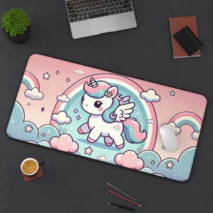 Kawaii Pegasus Desk Mat Fantasy Mouse Pad for Cute Office Decor and Gaming NonSlip Large Size Perfect Gift for Unicorn Lovers