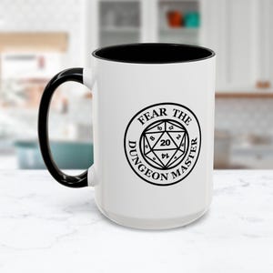 Funny Fear the Dungeon Master Coffee Mug RPG Gaming Gift for Dungeon Masters Tabletop Roleplaying Enthusiasts and Gamers DuM Gift Idea