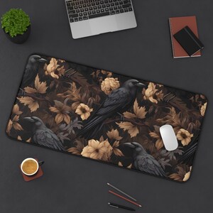 Gothic Inspired Desk Decor Crow And Flowers Desk Mat Victorian Gothic Desk Mat Large Dark Floral Desk Pad Raven Lover Gift