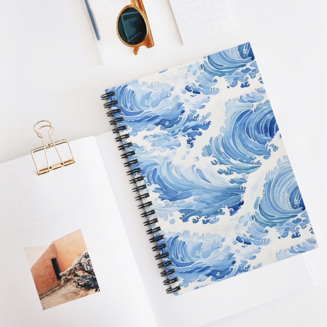 Notebook Wave Line Watercolor Ocean Waves Spiral Notebook: Coastal Journal for Notes - Etsy
