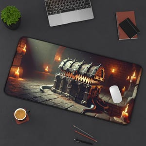 Mimic Dungeon Schreibtischmatte für Gamer Fantasy Gaming Accessoire Einzigartiges Geschenk für DnD Fans oder Tabletop-Rollenspielbegeisterte Geschenkidee