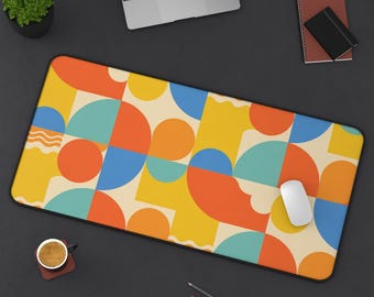 Retro geometrisch kleurblokken bureaumat verlengde muismat halverwege de eeuw modern kleurrijk kantoordecor uniek geometrisch multifunctioneel woonaccessoire