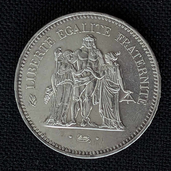 1977, France, République Française, HERCULE,  Km-941.1,  50 Francs en argent .900 pour un poids de 30  grammes, 41 mm. Qualité Superbe.