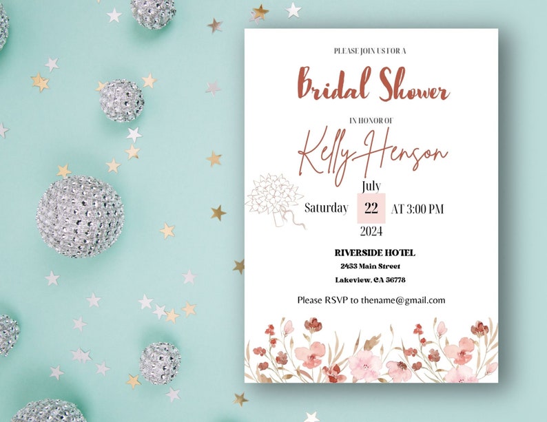 Bridal Shower Invitation, Digital Download, Floral Bridal Shower
