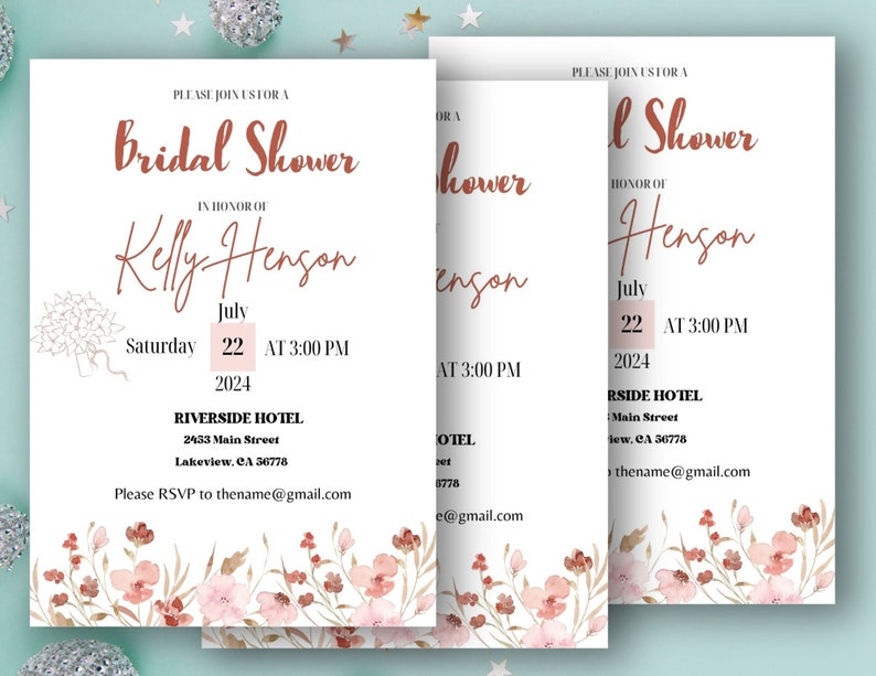 Bridal Shower Invitation, Digital Download, Floral Bridal Shower