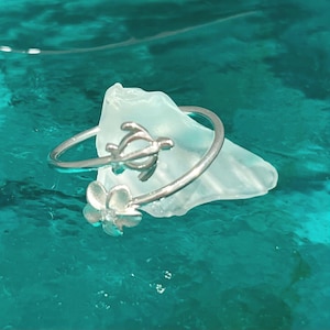 Hawaiian Sterling Silver Adjustable Ring, Plumeria & Sea Life