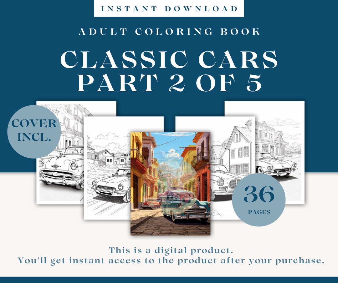Classic Cars Adult Coloring Book Part 2 of 5 36 Coloring Pages