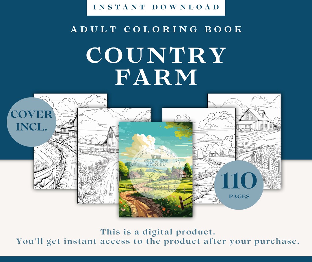 Country Farm Adult Coloring Book | 110 Coloring Pages | Instant ...