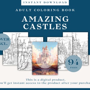 Amazing Castles Adult Coloring Book | 94 Coloring Pages | Colorful Cover Included | Instant Download - PDF-file