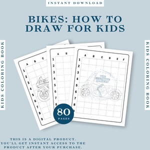 Bikes: How To Draw For Kids | Kids Coloring Book | 80 Coloring Pages | Instant Download | All Collected In One PDF-file