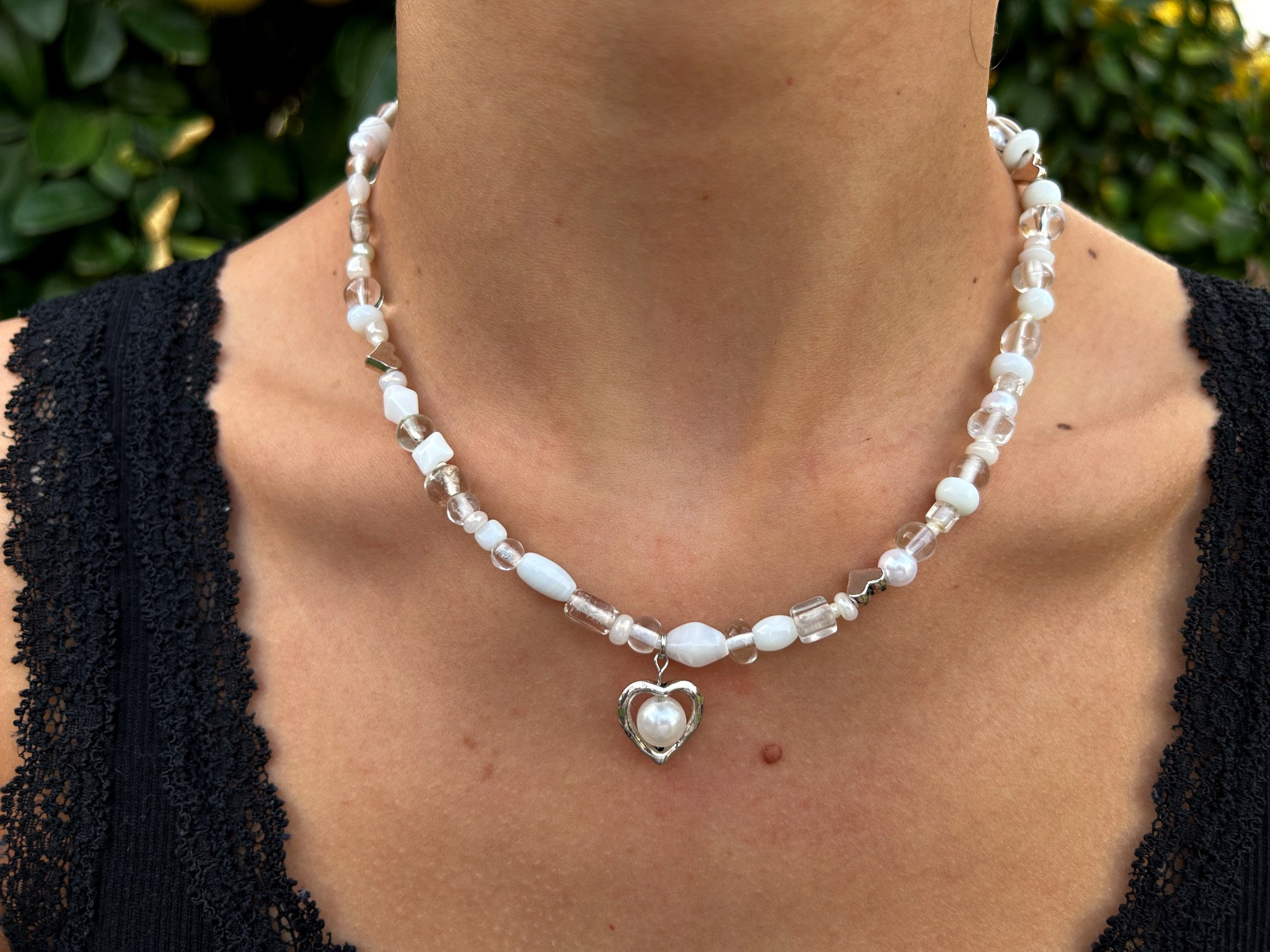 White Heart Bead Necklace - Etsy White Heart Bead Necklace - Etsy