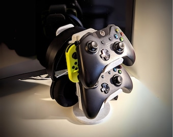 Game controller and headset storage - tower and wall-mounted versions