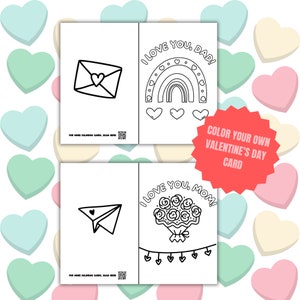 Pacchetto di biglietti da colorare per mamma e papà di San Valentino per bambini, neonati e bambini in età prescolare - Download istantaneo!