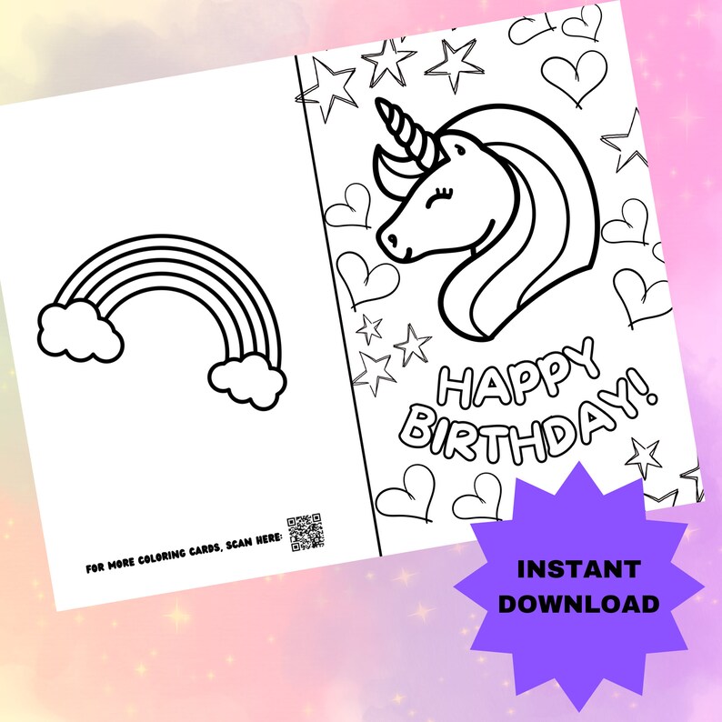 unicorn-birthday-coloring-card-for-kids-instant-download-etsy
