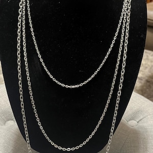 Vintage Sarah Coventry Long, Triple Strand Silver-Tone Chain Necklace