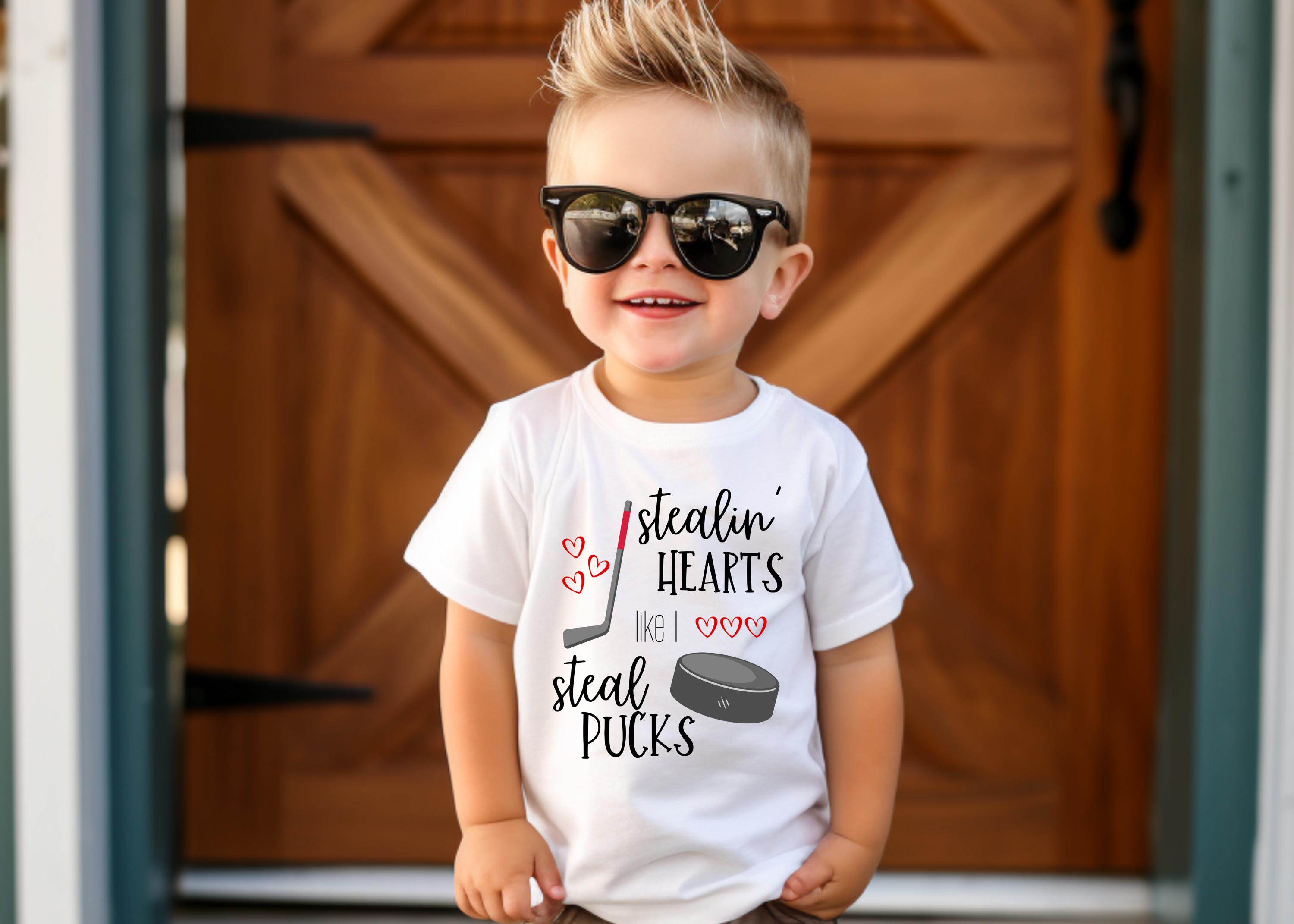 Vibrant Wander Tees Kids Valentines Day Shirts Hockey Shirt Valentines Shirt Valentines Hockey Shirt Kids Hockey Shirt Steal Hearts Pucks