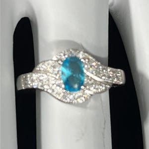 925 Aquamarine and White Topaz Ring