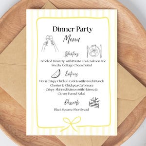 Dinner Party Menu, Menu, Dinner Menu, Menu Template, INSTANT DOWNLOAD