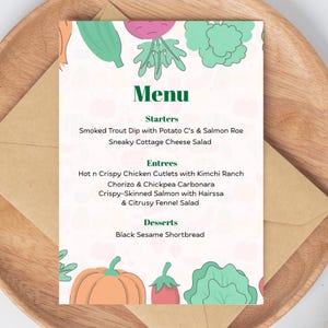 Dinner Party Menu, Menu Template, Dinner Menu, INSTANT DOWNLOAD
