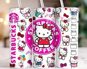 Kitty Tumbler Wrap, 20oz Straight Skinny Wrap, Sublimation Design, Cartoon Tumbler Design, Digital Download - PNG