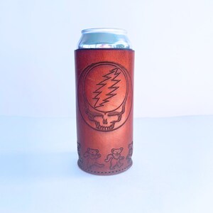grateful dead beer koozie steal your face grateful dead gift deadhead gift greatful dead beer cozie greatful mug dancing bears leather gift