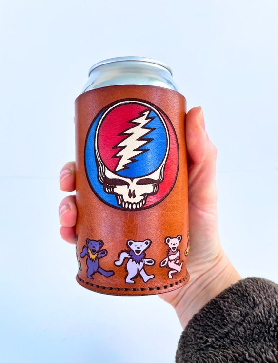 Grateful Dead Beer Koozie: Steal Your Face Leather Can Cozie