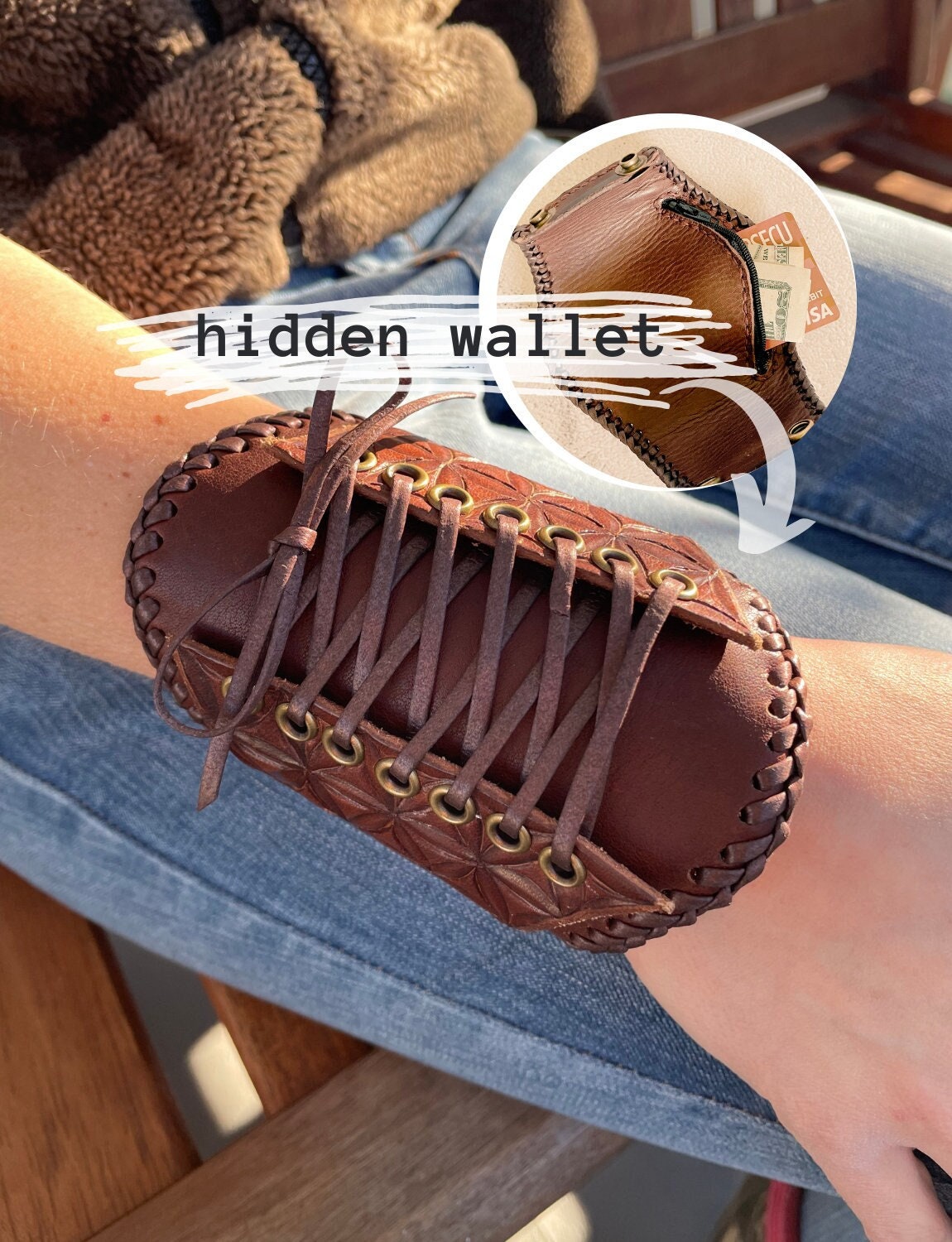 Leather Wrist Cuff Hidden Wallet -  Canada