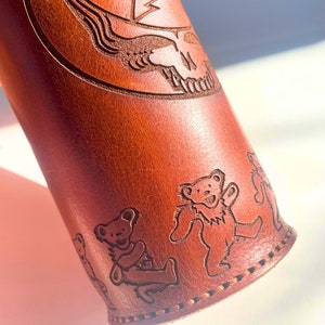 grateful dead beer koozie steal your face grateful dead gift deadhead gift greatful dead beer cozie greatful mug dancing bears leather gift