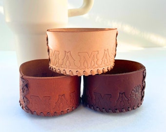 Western Mama Leather Tumbler Boot Sleeve, Rustic Mom Gift