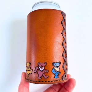 grateful dead beer koozie steal your face grateful dead gift deadhead gift greatful dead beer cozie greatful mug dancing bears leather gift